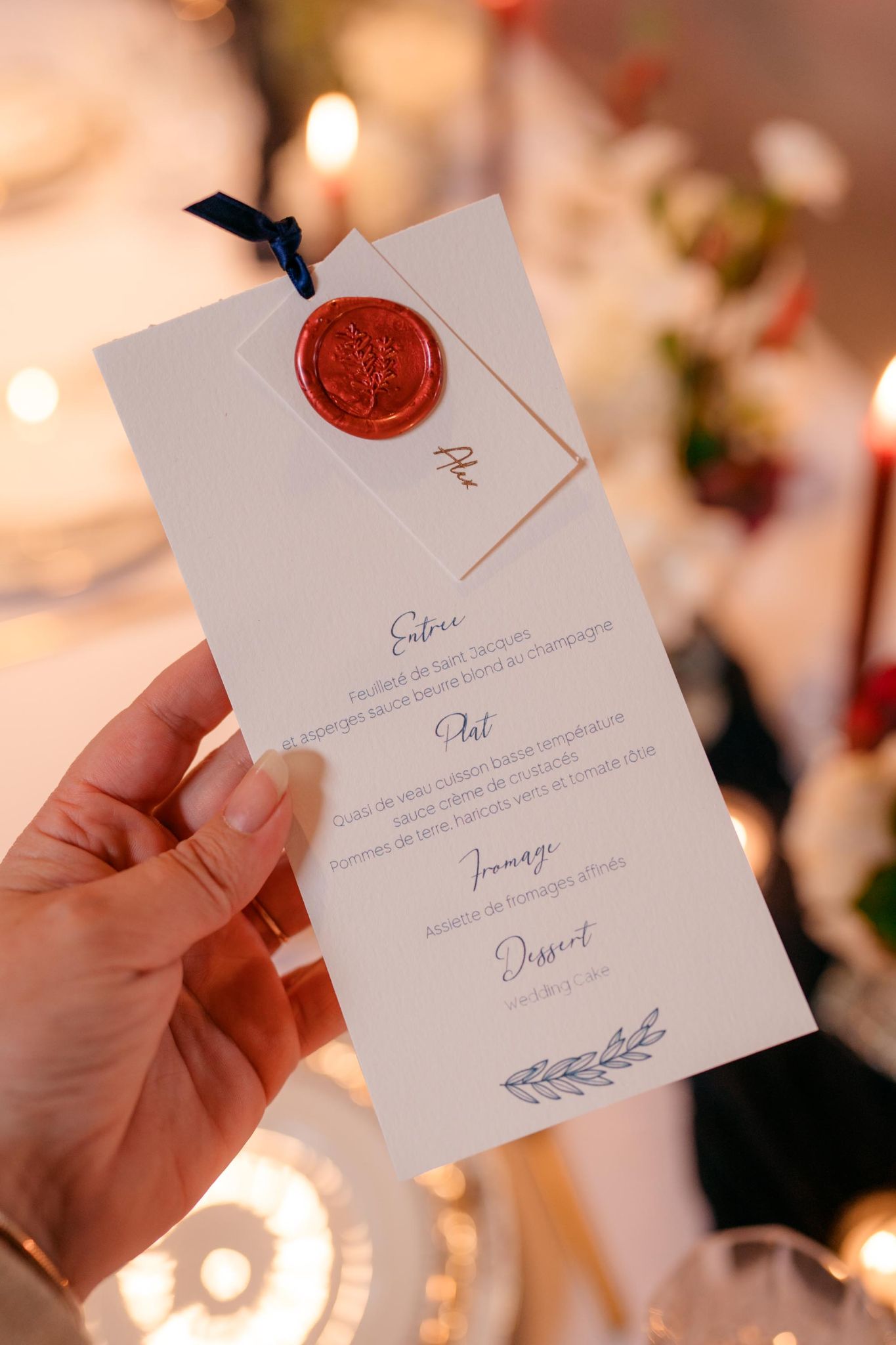 Mariage Night and Gold menu sceau cire